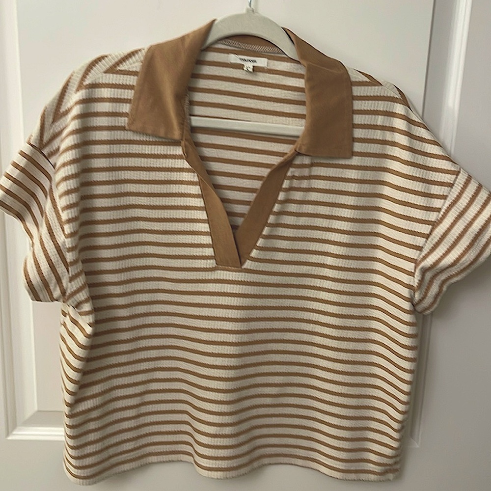 Maurice’s Cotton Knit Top/ Stripe/Crop/short cap sleeve